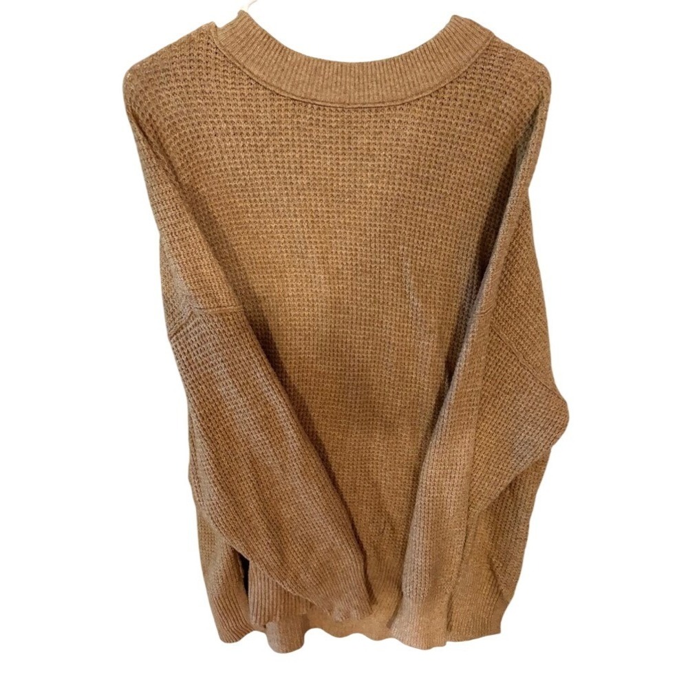Aerie Waffle Knit Oversized Sweater‎ Tan Brown Crewneck Pullover Womens Small